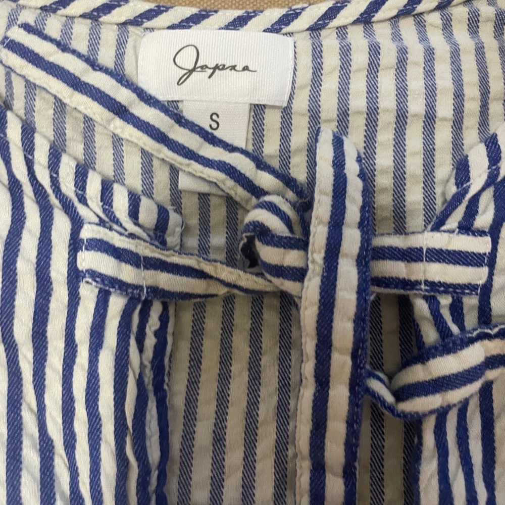 Japna Navy and White Striped Tie-Front Blouse